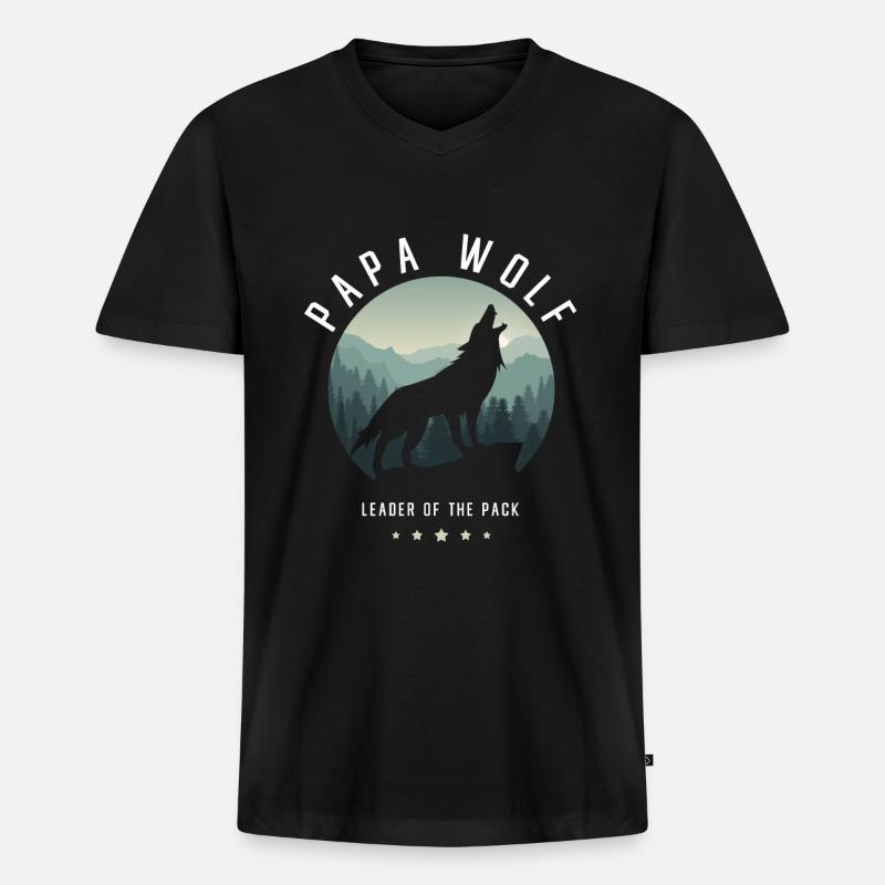 Wolf - Männer Premium Bio T-Shirt mit V-Ausschnitt - Schwarz