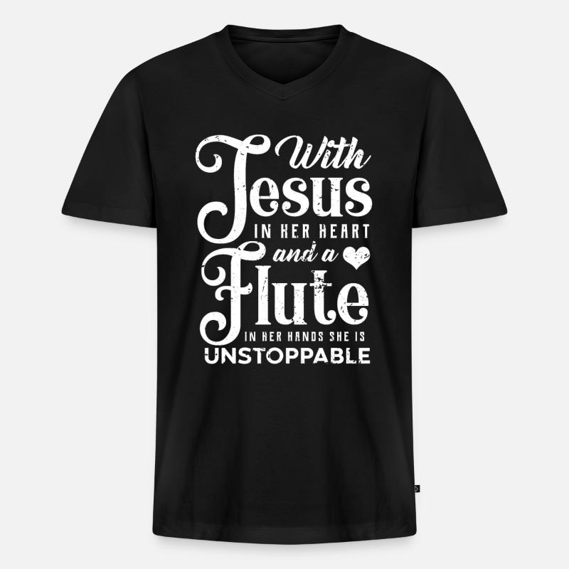 Querflöte - Männer Premium Bio T-Shirt mit V-Ausschnitt - Schwarz