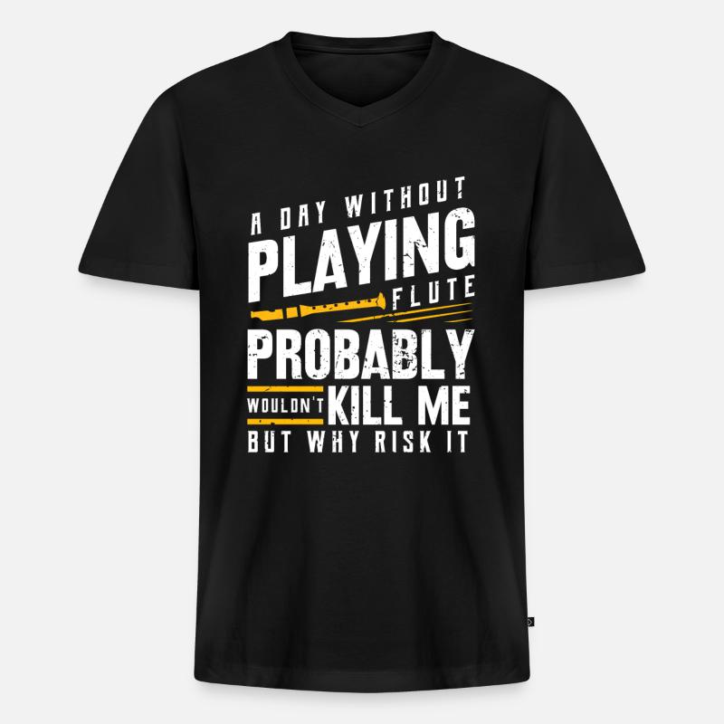 Querflöte - Männer Premium Bio T-Shirt mit V-Ausschnitt - Schwarz