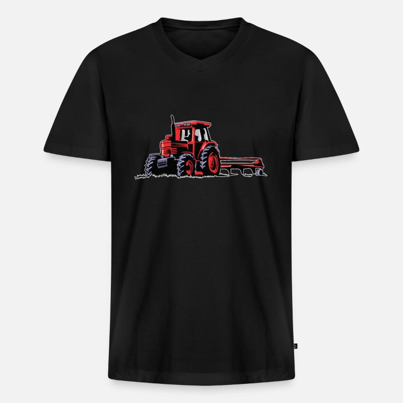 Traktor - Männer Premium Bio T-Shirt mit V-Ausschnitt - Schwarz