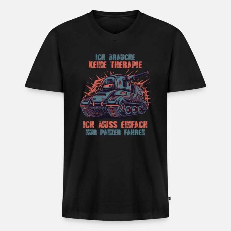 Panzer - Männer Premium Bio T-Shirt mit V-Ausschnitt - Schwarz