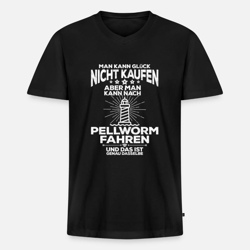 Pellworm - Männer Premium Bio T-Shirt mit V-Ausschnitt - Schwarz