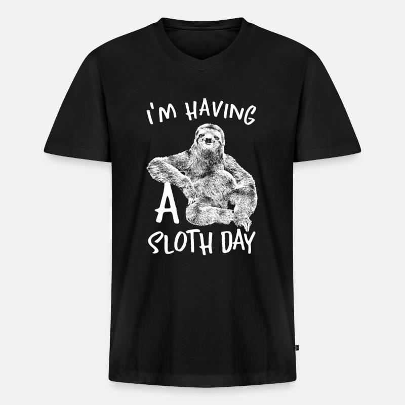 Faultier - Männer Premium Bio T-Shirt mit V-Ausschnitt - Schwarz