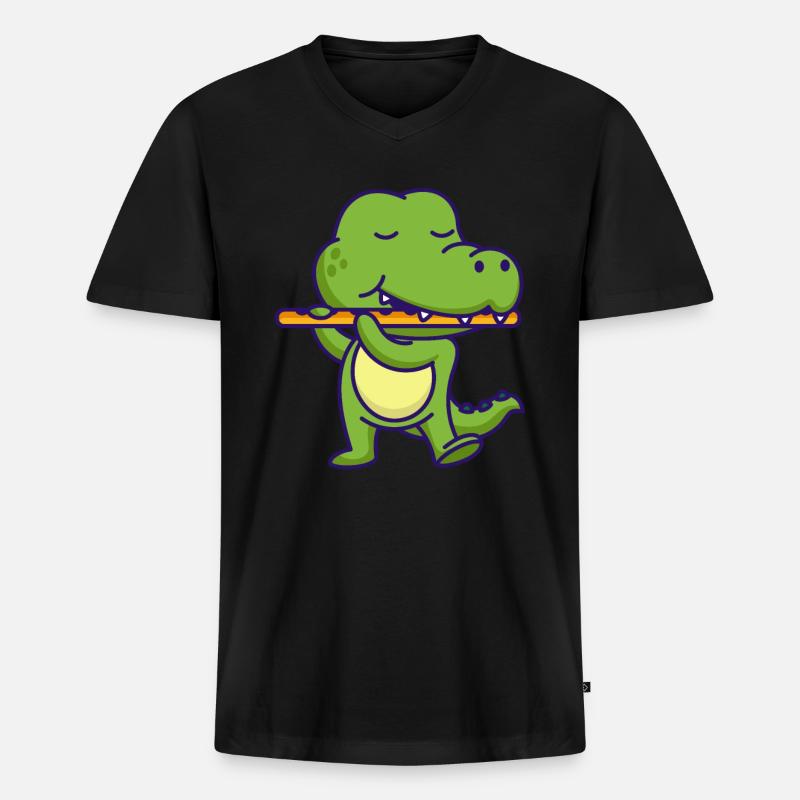 Querflöte - Männer Premium Bio T-Shirt mit V-Ausschnitt - Schwarz
