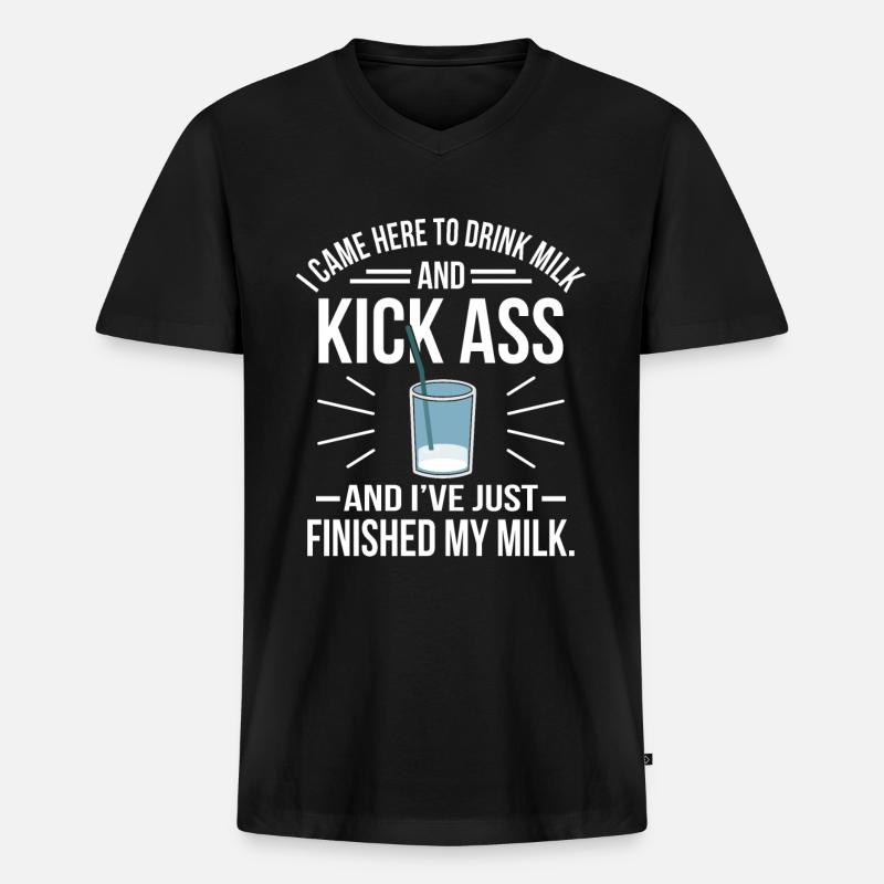 Milch - Männer Premium Bio T-Shirt mit V-Ausschnitt - Schwarz