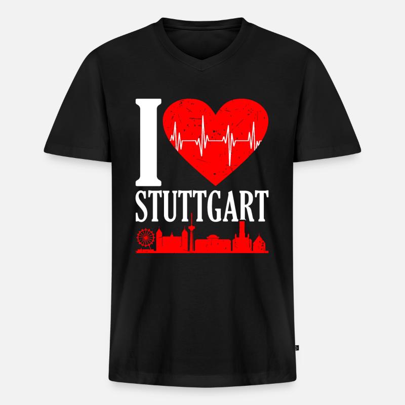 Stuttgart - Männer Premium Bio T-Shirt mit V-Ausschnitt - Schwarz