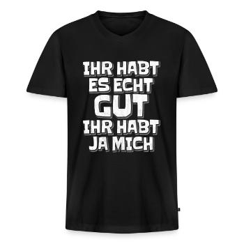 Lustiger Spruch - Männer Premium Bio T-Shirt mit V-Ausschnitt - Schwarz - Vorne - Nico (187cm)