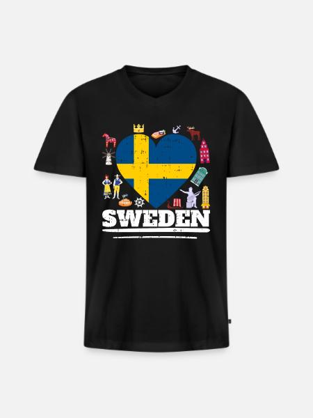 Schweden - Männer Premium Bio T-Shirt mit V-Ausschnitt - Schwarz