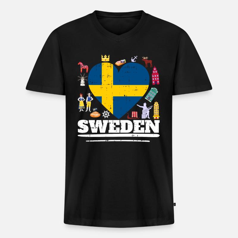 Schweden - Männer Premium Bio T-Shirt mit V-Ausschnitt - Schwarz