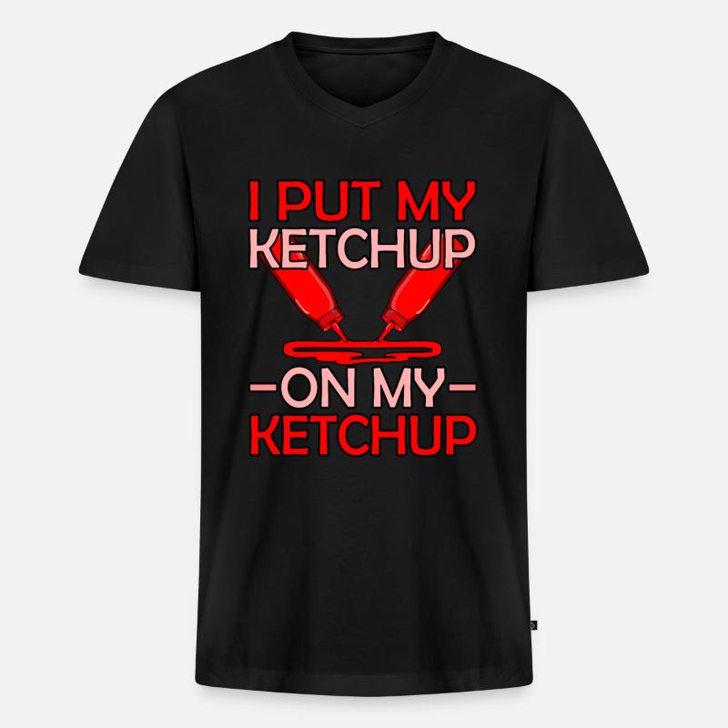 Ketchup Tomatensauce Geschenkidee - Männer Premium Bio T-Shirt mit V-Ausschnitt - Schwarz