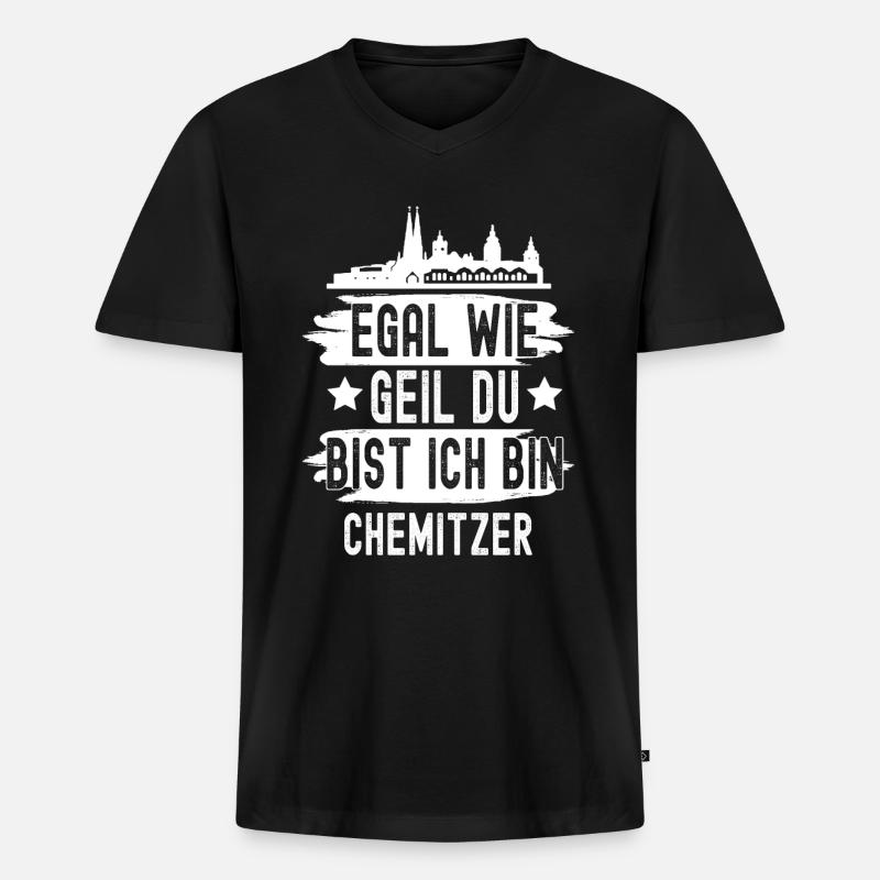 Chemnitz - Männer Premium Bio T-Shirt mit V-Ausschnitt - Schwarz