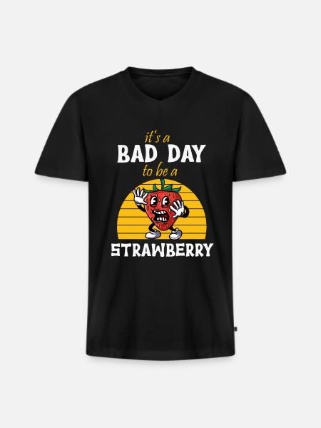 Erdbeere - Männer Premium Bio T-Shirt mit V-Ausschnitt - Schwarz