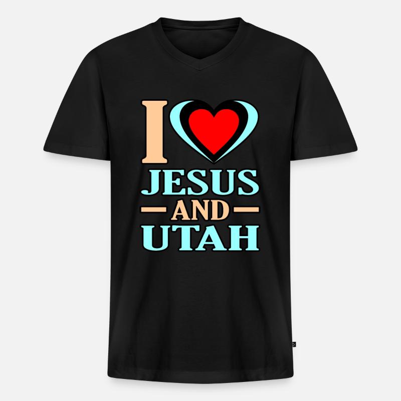 Liebe Jesus Und Utah Geschenk - Männer Premium Bio T-Shirt mit V-Ausschnitt - Schwarz