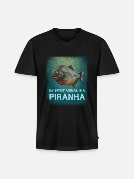 Piranha Geschenk - Männer Premium Bio T-Shirt mit V-Ausschnitt - Schwarz