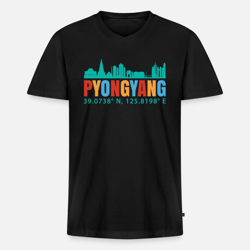 Pjöngjang - Männer Premium Bio T-Shirt mit V-Ausschnitt - Schwarz