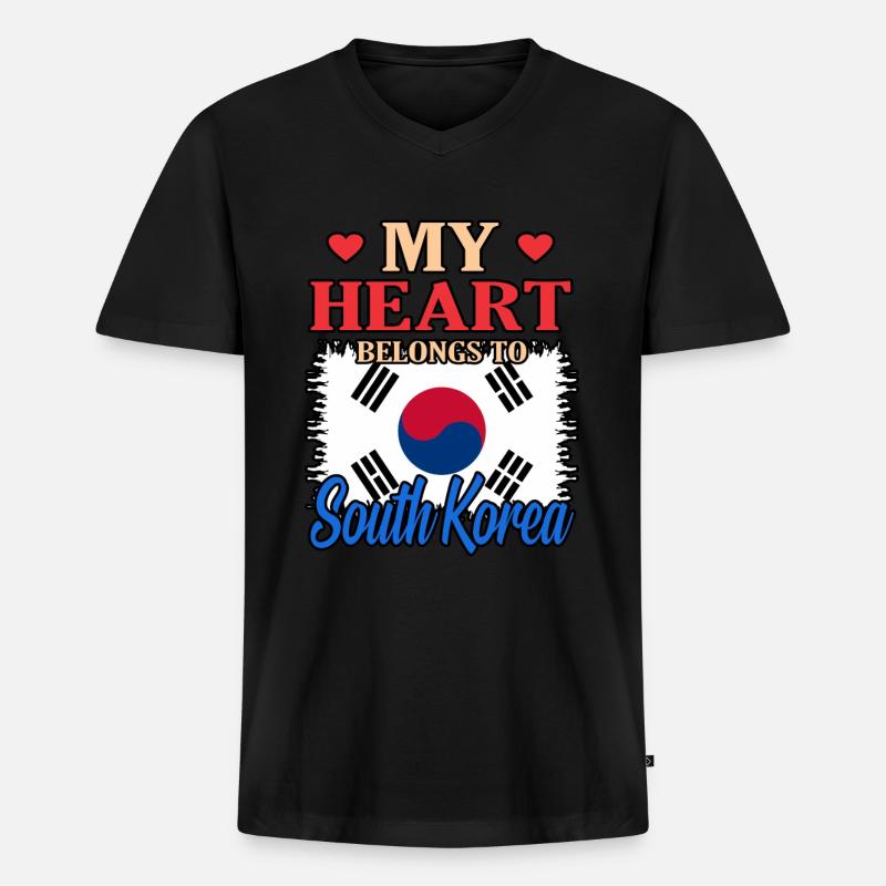 Süd Korea - Männer Premium Bio T-Shirt mit V-Ausschnitt - Schwarz
