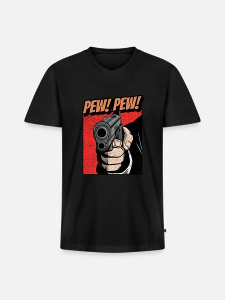 Pew pew gun comic - Men's Premium Organic T-shirt with V-neck - black