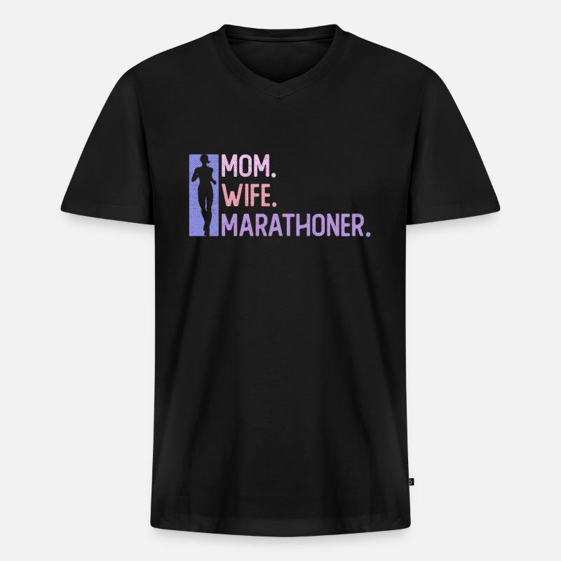 Mutter. Ehefrau. Marathonläuferin. - Frauen - Männer Premium Bio T-Shirt mit V-Ausschnitt - Schwarz