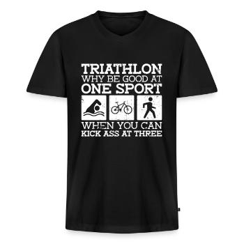 Triathlon Training Lustiges Triathlet Geschenk - Männer Premium Bio T-Shirt mit V-Ausschnitt - Schwarz - Vorne - Nico (187cm)