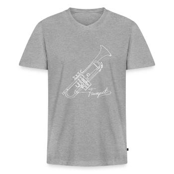 Trompete Oneline Art - Trompete - Männer Premium Bio T-Shirt mit V-Ausschnitt - Grau meliert - Vorne