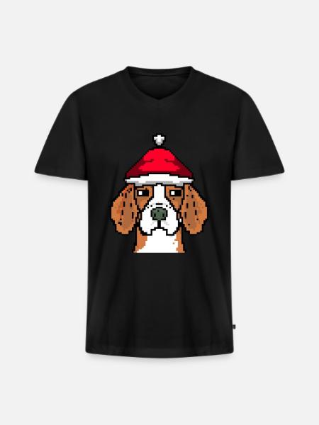 Beagle Pixelated Christmas - Funny - Men's Premium Organic T-shirt with V-neck - black