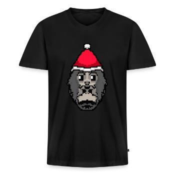 Gorilla Pixelated Christmas - Funny - Men's Premium Organic T-shirt with V-neck - black - Front - Nico (187cm)