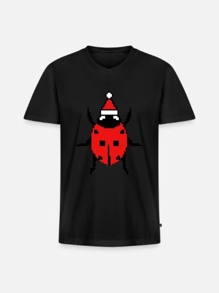 Ladybug pixelated Christmas - Funny - Men's Premium Organic T-shirt with V-neck - black