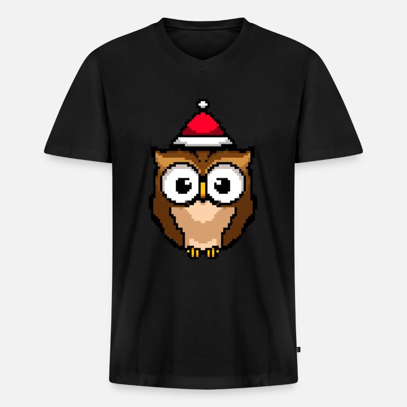 Eule Pixelated Christmas - Lustige Eule - Männer Premium Bio T-Shirt mit V-Ausschnitt - Schwarz