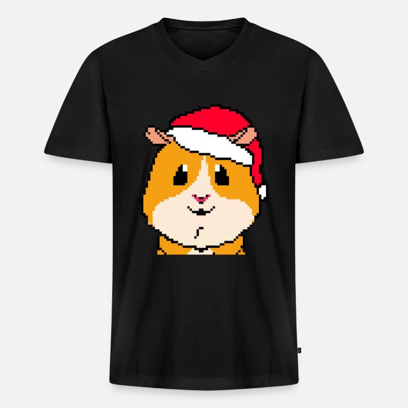 Cochon d’Inde Pixel Joyeux Noël - T-shirt encolure en V Premium bio Homme - noir