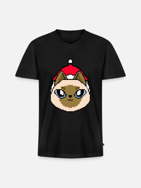Pixelated Siamese Christmas - Funny - Men's Premium Organic T-shirt with V-neck - black