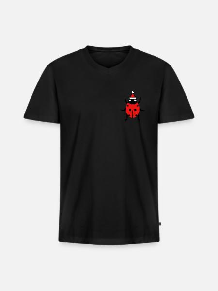 Ladybug pixelated Christmas - Funny - Men's Premium Organic T-shirt with V-neck - black