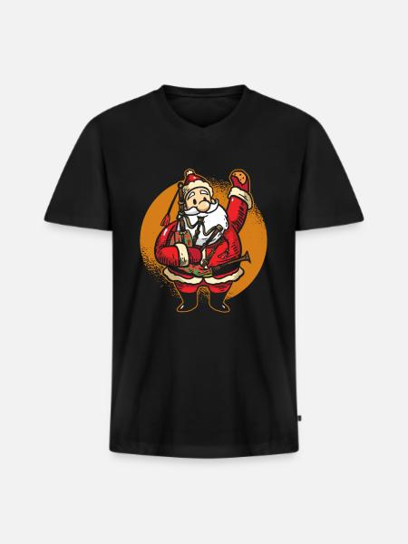 Weihnachtsmann Dudelsack schottische Musik - Männer Premium Bio T-Shirt mit V-Ausschnitt - Schwarz
