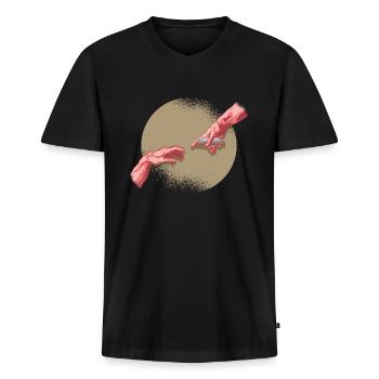 Michelangelo hands harmonica musicians - Men's Premium Organic T-shirt with V-neck - black - Front - Nico (187cm)