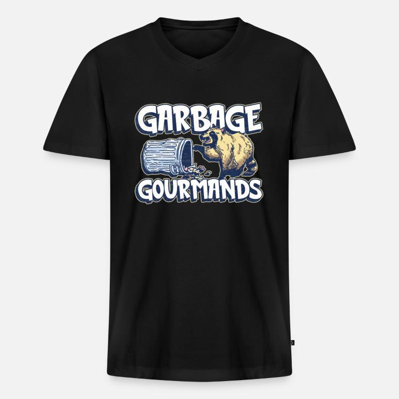 Garbage Gourmands - Lustiger Waschbär - Männer Premium Bio T-Shirt mit V-Ausschnitt - Schwarz