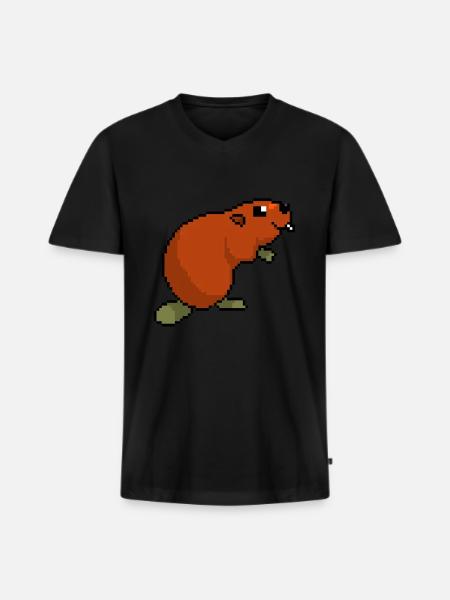 Verpixelter Biber - Lustiger Biber - Männer Premium Bio T-Shirt mit V-Ausschnitt - Schwarz