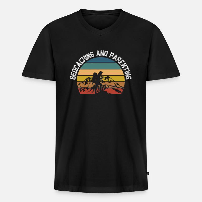 Geocaching und Kindererziehung - Geocaching - Männer Premium Bio T-Shirt mit V-Ausschnitt - Schwarz