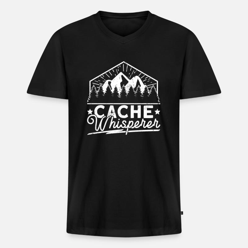 Cache-Flüsterer - Geocaching Geocacher - Männer Premium Bio T-Shirt mit V-Ausschnitt - Schwarz