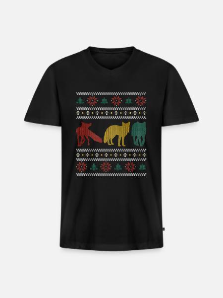 Lustige Fuchs-Weihnachtsgeschenke - Männer Premium Bio T-Shirt mit V-Ausschnitt - Schwarz