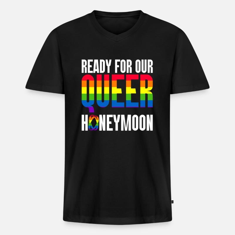 Gay Pride Hochzeit Homo-Ehe - Männer Premium Bio T-Shirt mit V-Ausschnitt - Schwarz