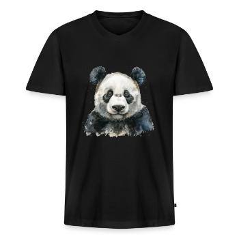 Panda Ours Panda géant japonais - T-shirt encolure en V Premium bio Homme - noir - Devant - Nico (187cm)