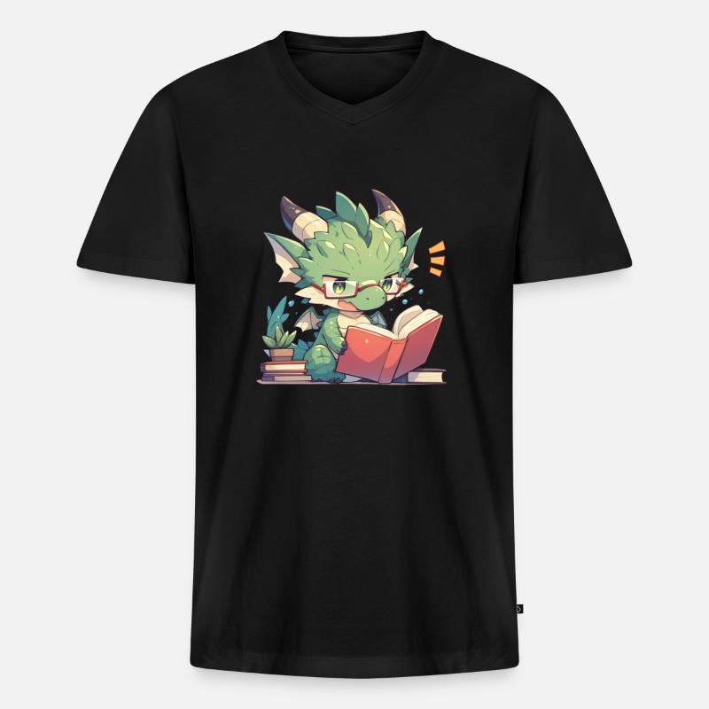 Drachen-Lesebuch-Schule Drachenkinder - Männer Premium Bio T-Shirt mit V-Ausschnitt - Schwarz