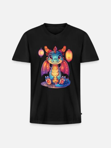Dragon Lantern Festival Japanese Kawaii - Men's Premium Organic T-shirt with V-neck - black