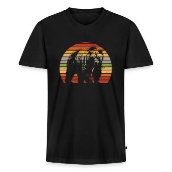 Grizzli Ours brun - T-shirt encolure en V Premium bio Homme - noir - Devant - Nico (187cm)