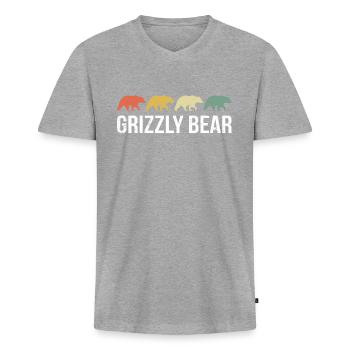 Grizzli Ours brun - T-shirt encolure en V Premium bio Homme - gris chiné - Devant
