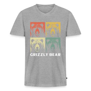 Grizzli Ours brun - T-shirt encolure en V Premium bio Homme - gris chiné - Devant
