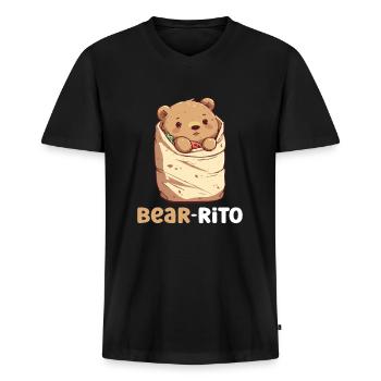 Grizzli Ours brun - T-shirt encolure en V Premium bio Homme - noir - Devant - Nico (187cm)