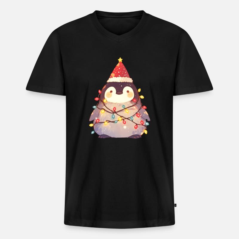 Pinguin Weihnachtslichter Pinguin Niedlich - Männer Premium Bio T-Shirt mit V-Ausschnitt - Schwarz