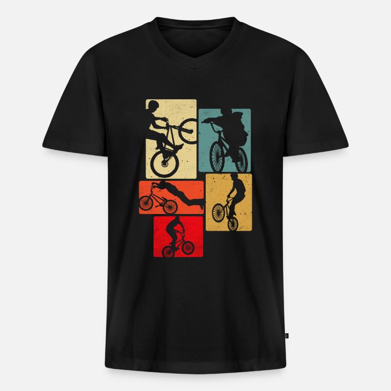 Fahrrad Retro - Männer Premium Bio T-Shirt mit V-Ausschnitt - Schwarz