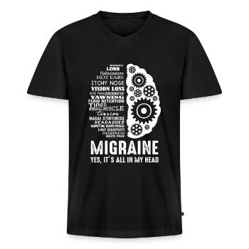 Migräne - Alles in meinem Kopf Kopfschmerzen - Männer Premium Bio T-Shirt mit V-Ausschnitt - Schwarz - Vorne - Nico (187cm)