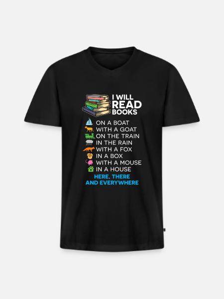 Reading books on a boat - Men's Premium Organic T-shirt with V-neck - black